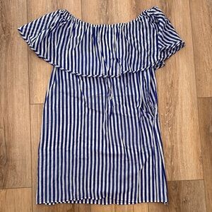 Women’s Blue and White Striped Off-Shoulder cover up